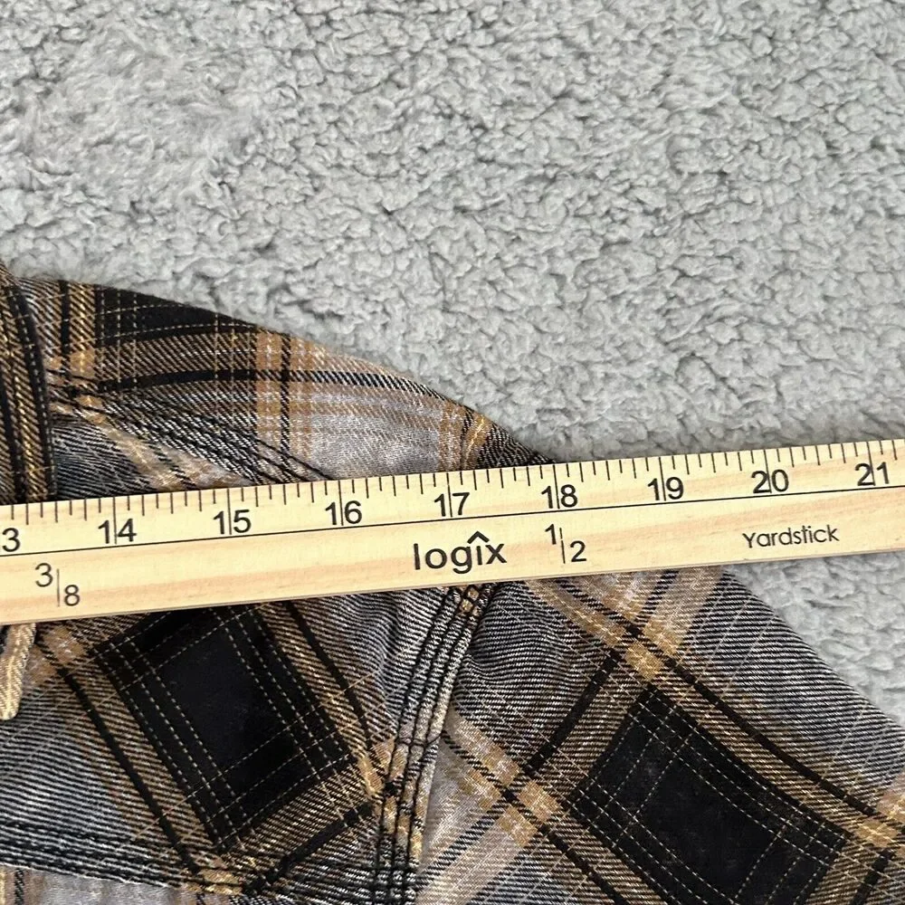 BKE Vintage Shirt Mens Large Brown Plaid Snap Yoke Spread Collar Point Pockets - Picture 8 of 14